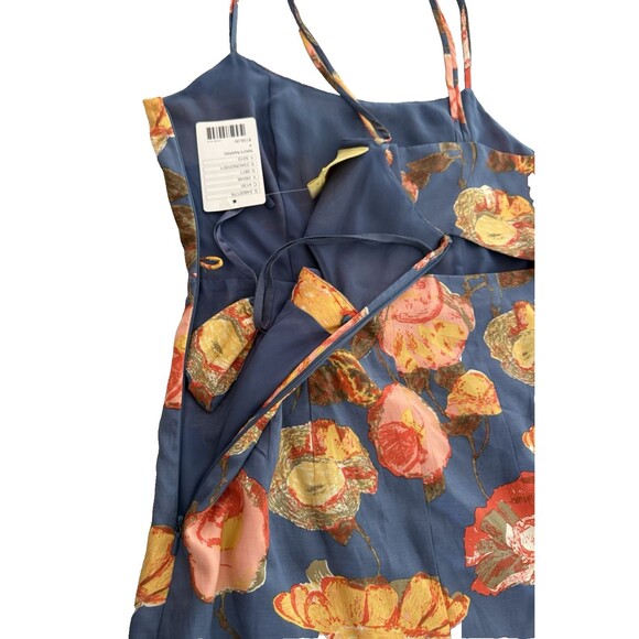 Anthropologie Maeve Floral Dress Size 4 Blue Silk Cotton Blend Open Back New - Picture 13 of 16